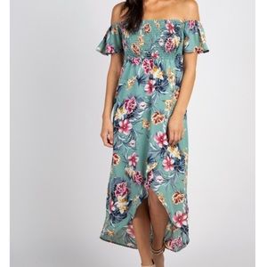 PinkBlush Green off shoulder dress